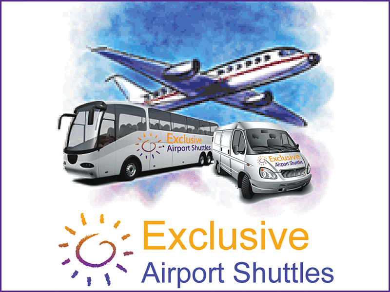 A rotating banner advert for Exclusive Airport Shuttles from Almeria airport