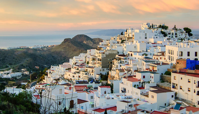 A picture of Mojacar pueblo at sunset