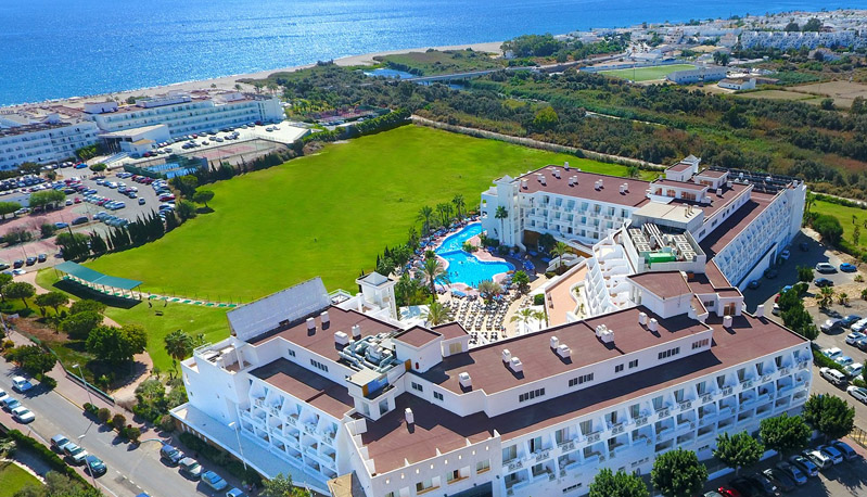 A picture of a large hotel on Mojacar Beach front