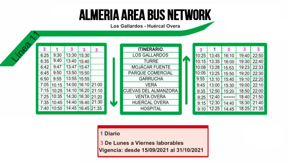 Picture of the Levante Almeriense 2023 bus timetable